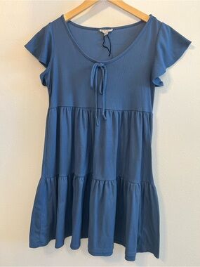 See You Monday Blue Tiered Ruffle-Sleeve Dress